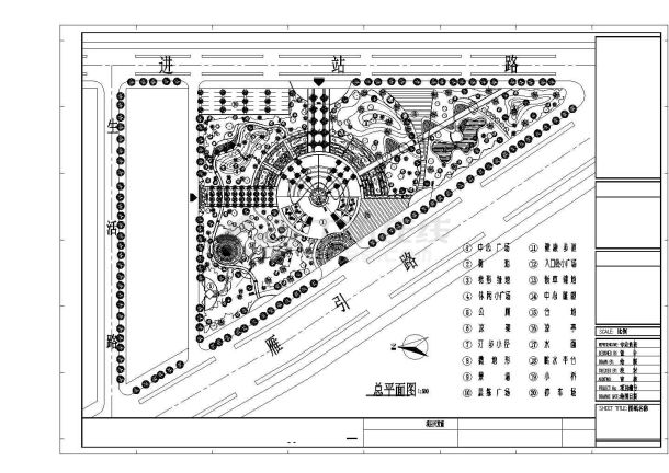 某三角形地块小型休闲公园景观绿化规划设计cad总平面施工图(甲级院