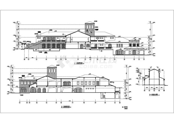 3层会所建筑施工图【平立剖 卫生间平面放大 楼梯剖面 门窗大样】-图二