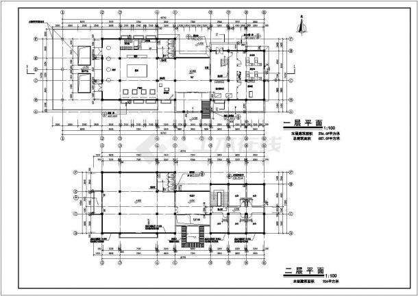某地区某两层综合会所平立剖建筑设计图纸.（某甲级设计院设计）-图二