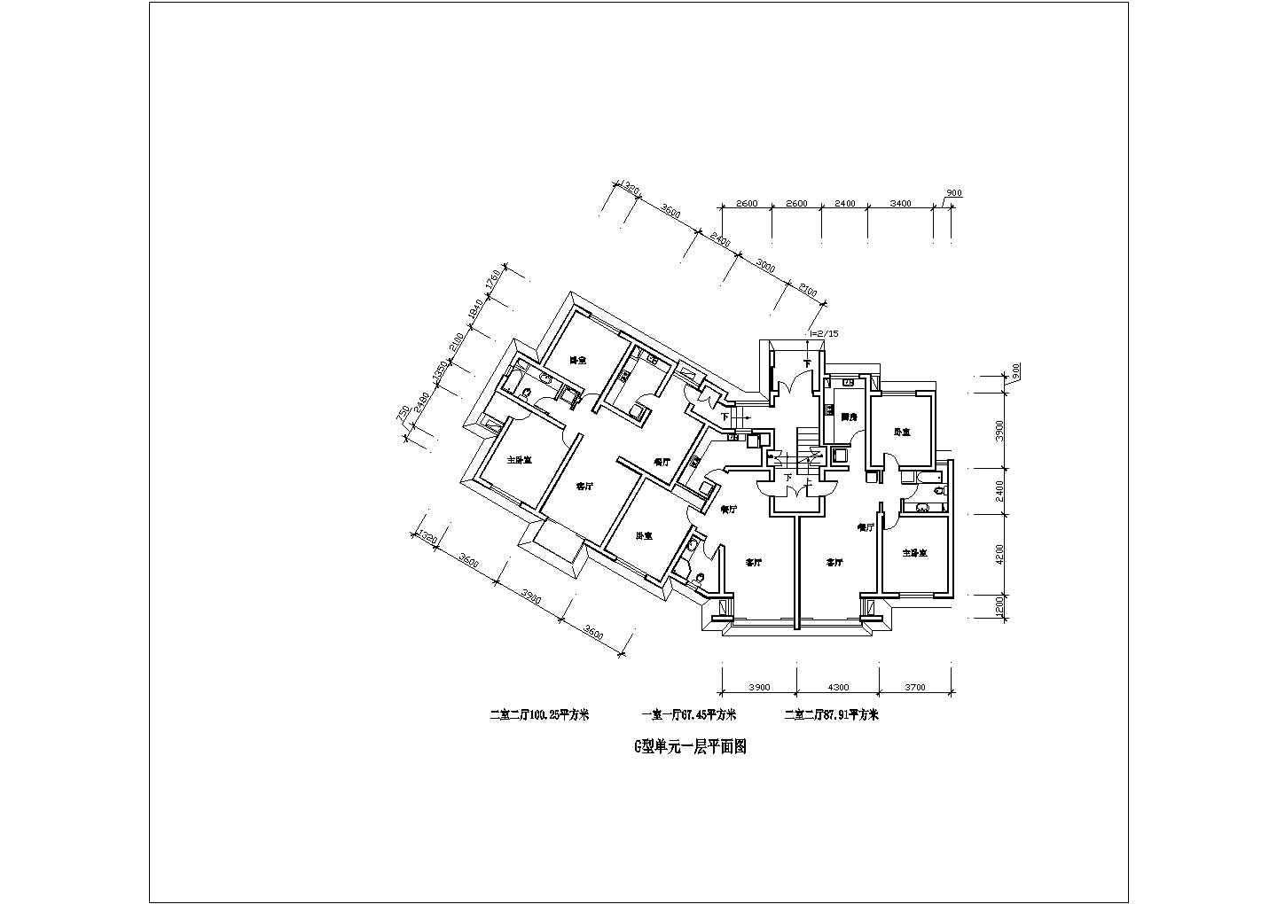 黑龙江二室二厅100平米N20设计全套施工cad图