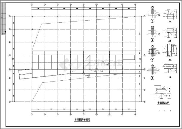 某工业区汽车带夹层钢展厅结构设计施工CAD图纸-图二