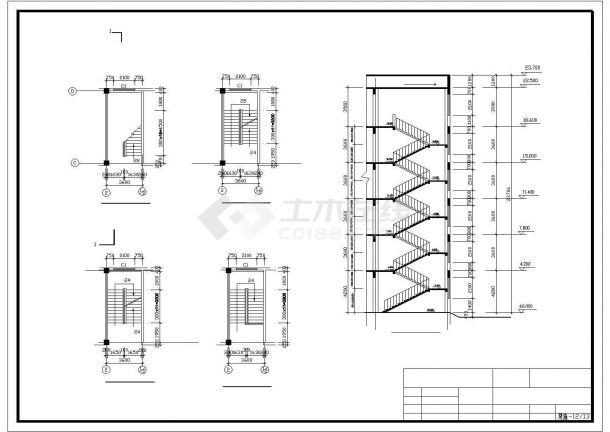 某工业区六层一字型框架结构教学楼建筑设计施工CAD图纸-图二