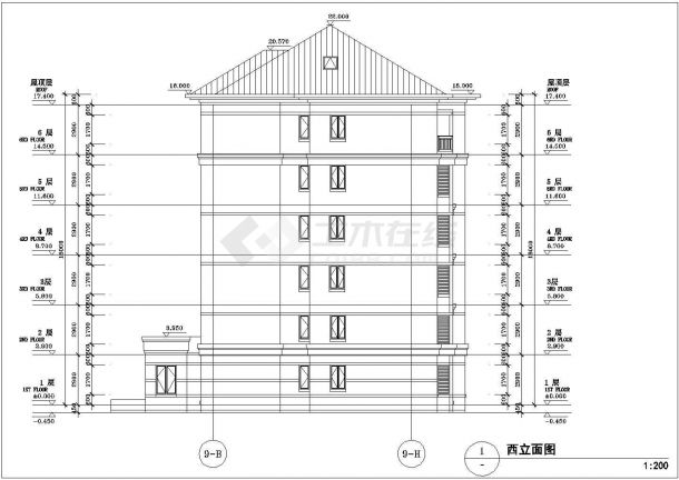 武汉市梅苑花园小区6层混合结构住宅楼建筑设计CAD图纸（含闷顶层）-图一