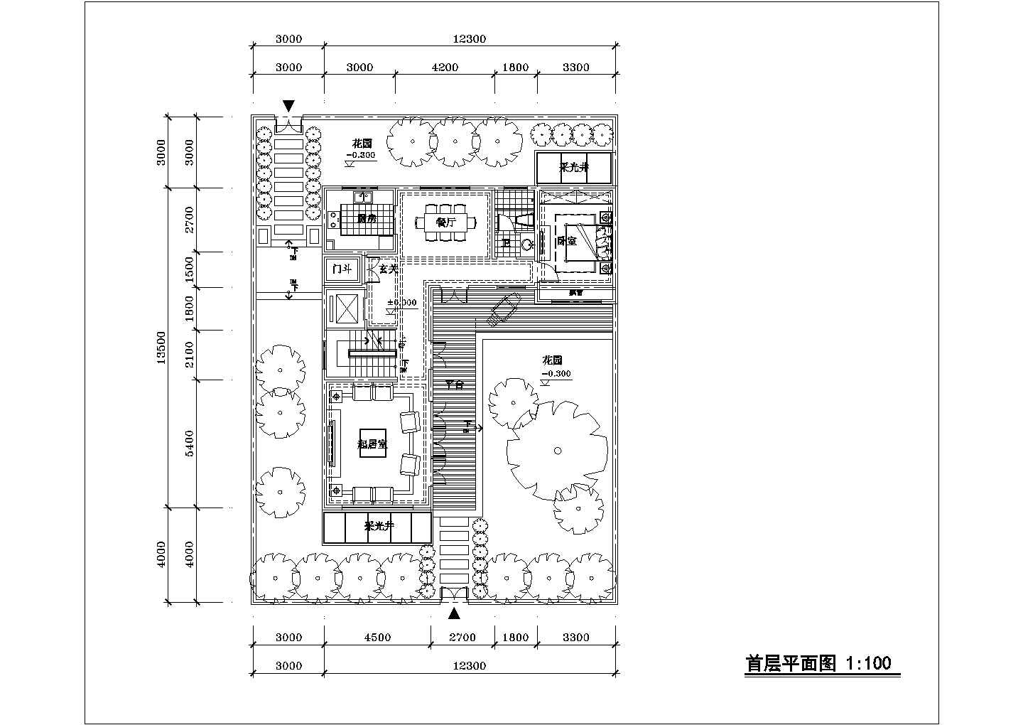 沈阳市绘春花园小区3层双拼式单体别墅平面设计CAD图纸