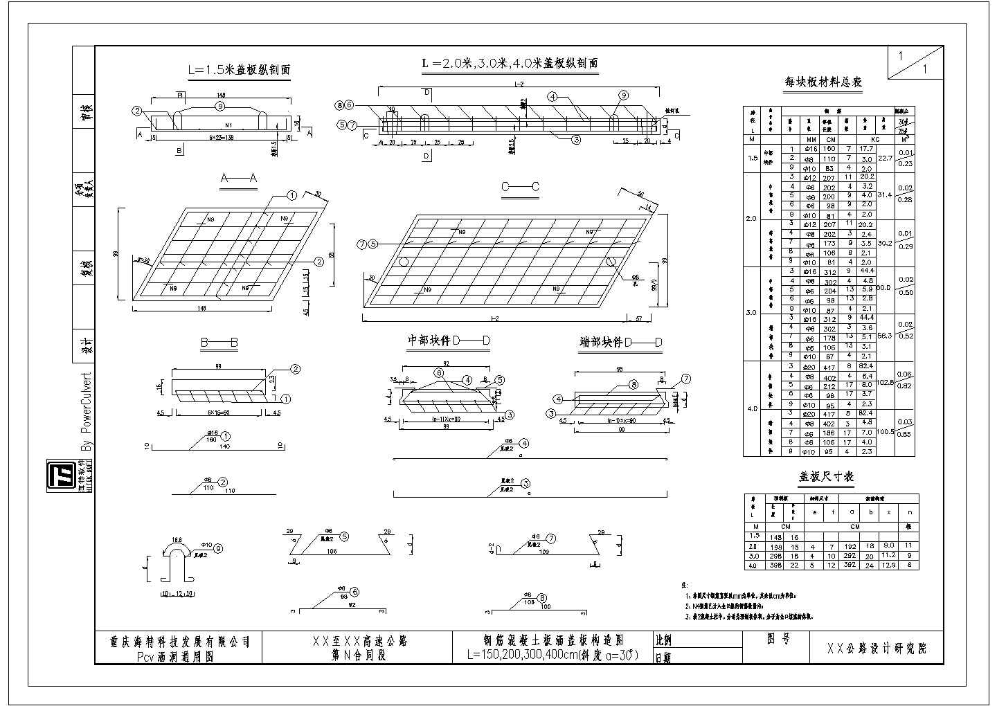 某钢筋混凝土板涵盖板CAD全套完整设计构造图(斜度=30)