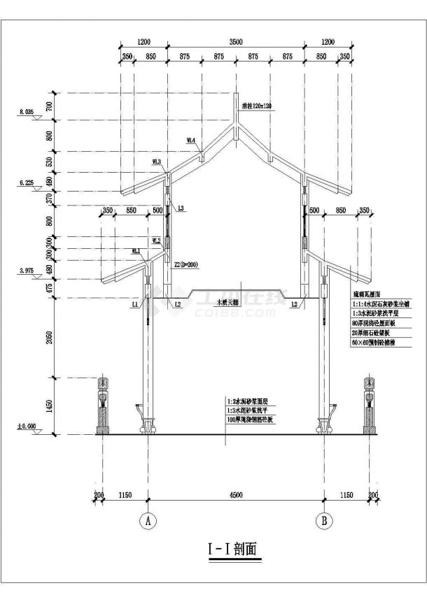 某地四角重檐亭建筑设计cad施工图-图一