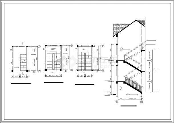 杭州市某现代村镇700平米3层砖混结构居委会办公楼建筑设计CAD图纸-图一