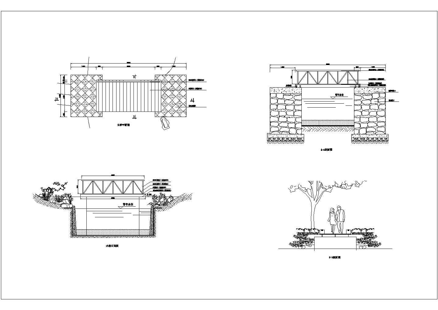 某园桥方案木桥CAD大样详细构造图纸