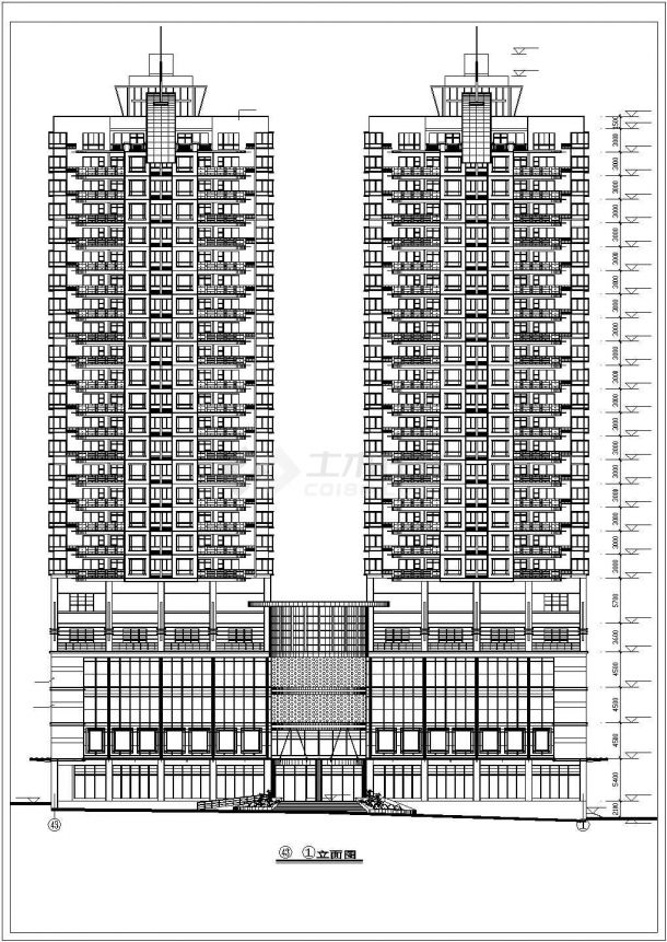 苏州塔园嘉园小区24层两栋联立式商住楼建筑设计CAD图纸（1-6层商用）-图一