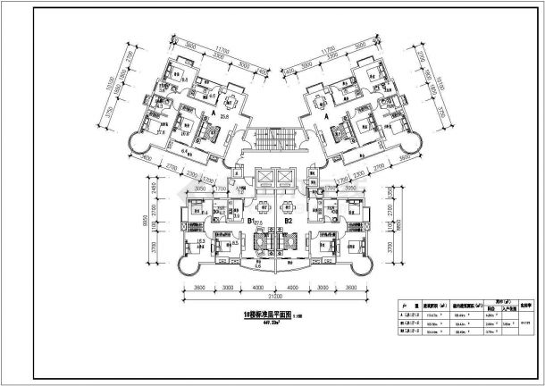 河南郑州市某小区高层装修设计ABCD户型CAD图-图一