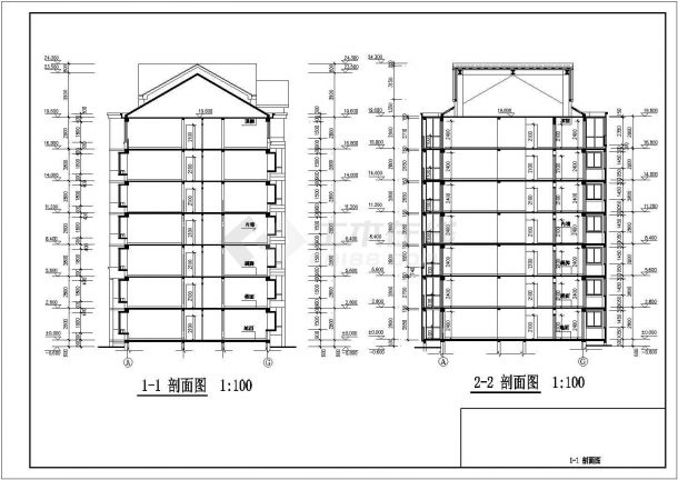 济南市颐楠花园小区7层框混结构住宅楼建筑设计CAD图纸（含水电图）-图二