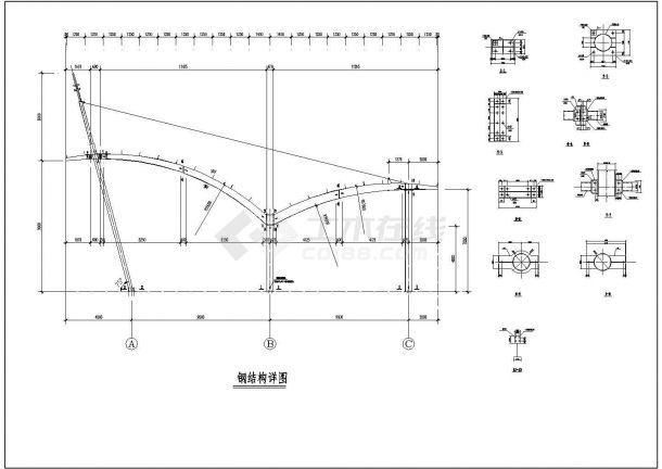 某公交车站钢结构设计施工CAD图纸-图一