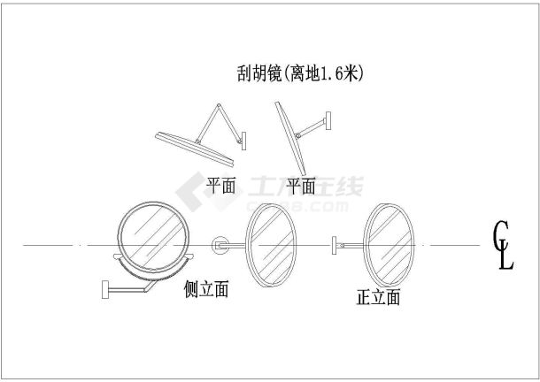 某刮胡镜CAD节点平立面设计图纸-图一