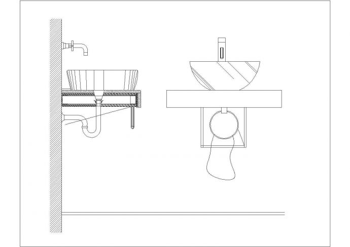 某洗手盆正侧面CAD节点剖面图_图1