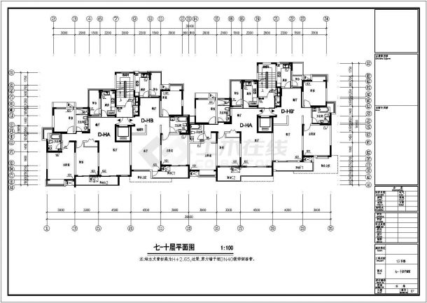 某十二层带跃层住宅楼给排水施工CAD图纸-图二