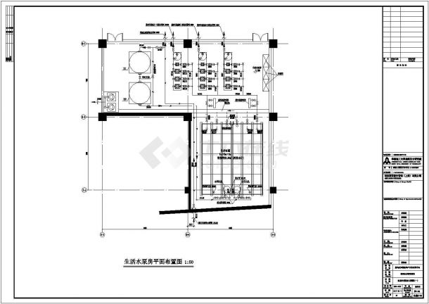 清远白天鹅酒店生活泵房全套施工cad图-图一