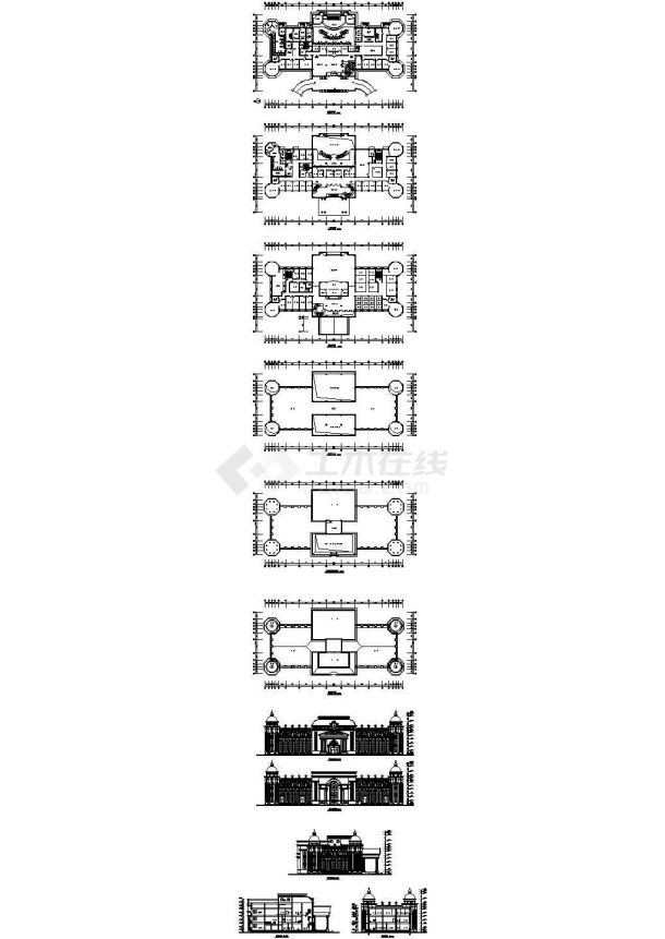 某欧式对称酒店建筑设计平立剖面CAD方案图图纸-图一