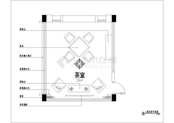沙家浜内某著名茶馆1层茶室施工设计CAD图-图一