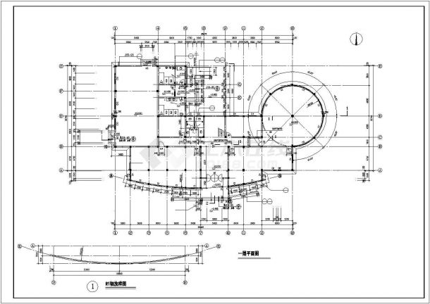 绵阳市金桥路某1510平米3层框架结构高档商务会所建筑设计CAD图纸-图一