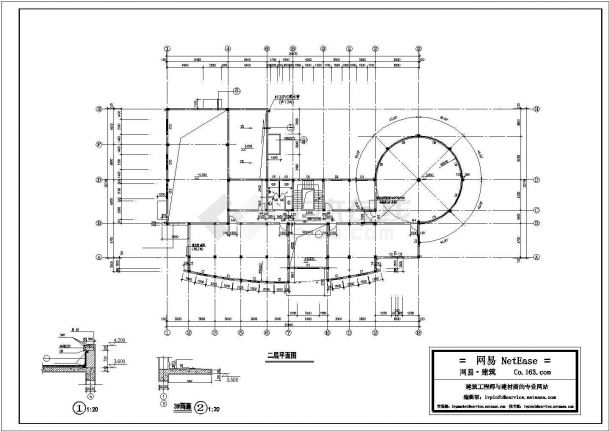 绵阳市金桥路某1510平米3层框架结构高档商务会所建筑设计CAD图纸-图二