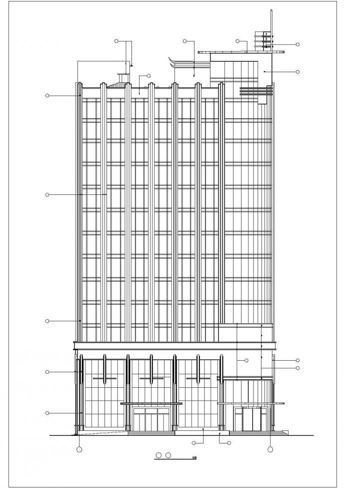 沈阳市丽渡小区14层框架结构商住楼立剖面设计CAD图纸（1-3层商用）_图1