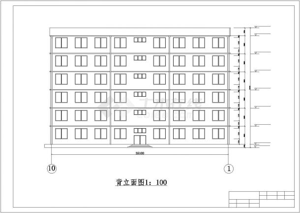 3100平米左右六层一字型框架结构办公楼建筑施工cad图(含计算书，毕业设计)-图一