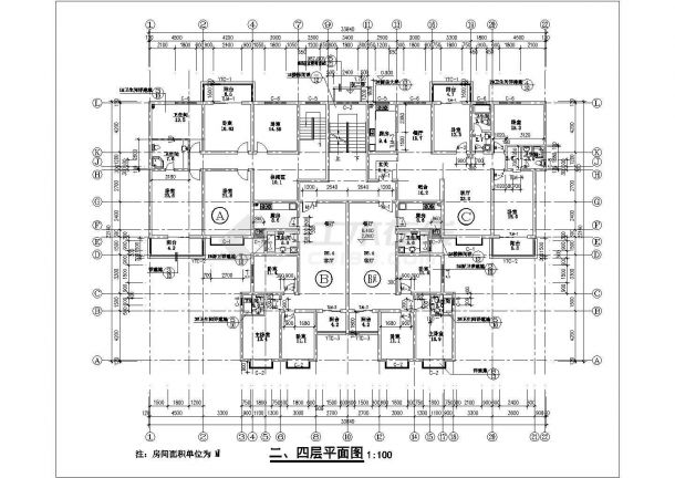 石家庄市魏翔花园小区6层砖混结构住宅楼全套平面设计CAD图纸-图二