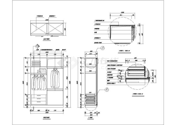 某双开衣柜CAD大样完整设计详图-图一