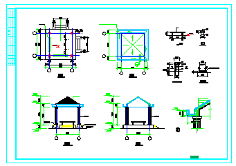 某景区亭、长廊、围墙等建筑结构cad施工图