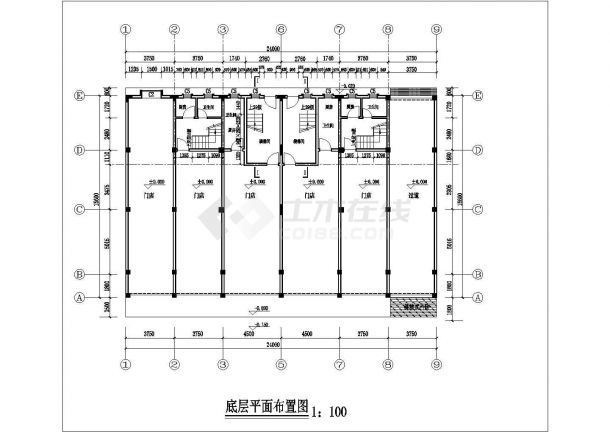 滁州市宝兰花园小区5层框架结构双拼式住宅楼建筑设计CAD图纸-图一