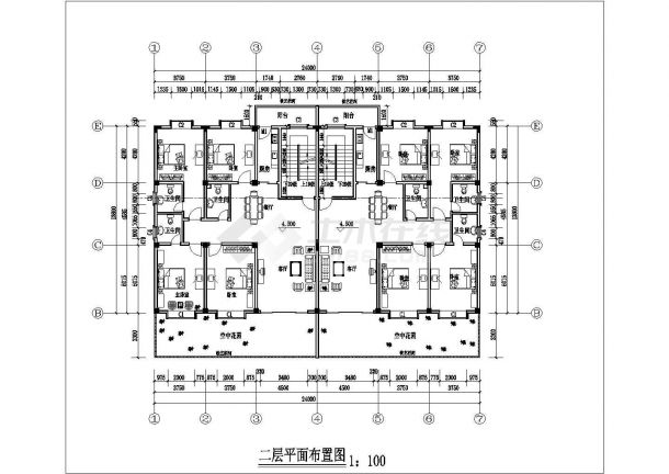 滁州市宝兰花园小区5层框架结构双拼式住宅楼建筑设计CAD图纸-图二