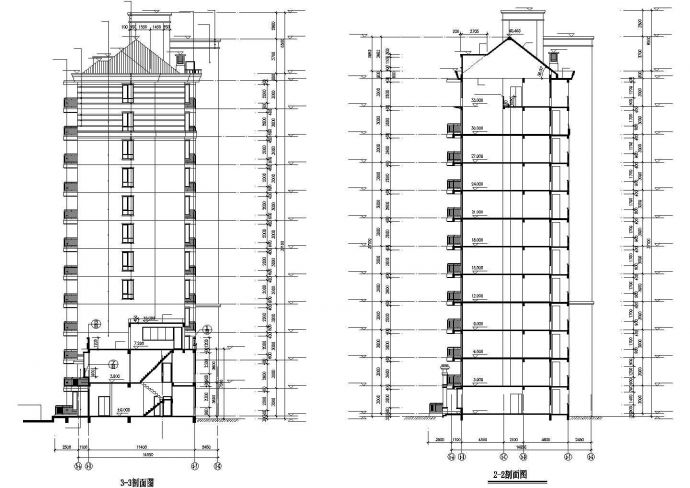 福州兰轩花园小区三栋12层联立式商住楼立剖面设计CAD图纸（1-2层商用）_图1