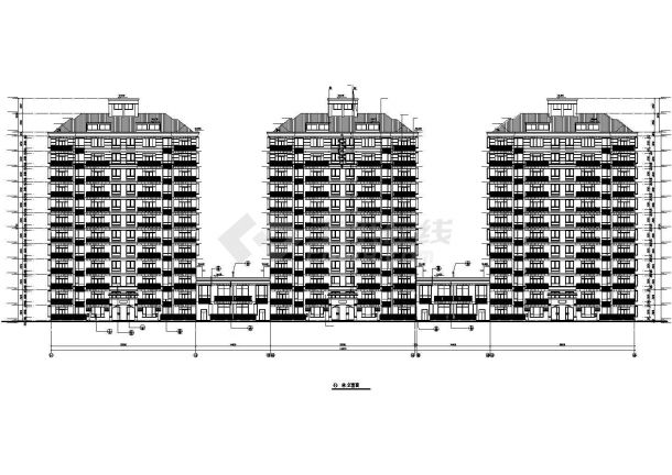 福州兰轩花园小区三栋12层联立式商住楼立剖面设计CAD图纸（1-2层商用）-图二