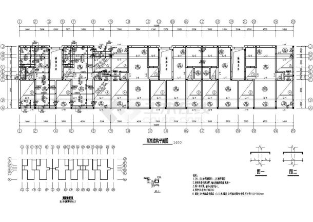 长104.7米 宽11.7米 5层砖混住宅楼结构施工图-图二