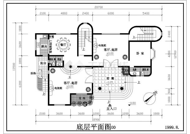 长春市安锦花园小区4层砖混结构单体住宅楼平立面设计CAD图纸-图一