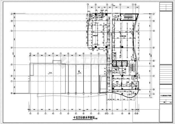 十五层办公楼给排水施工cad图(含喷淋系统)-图一