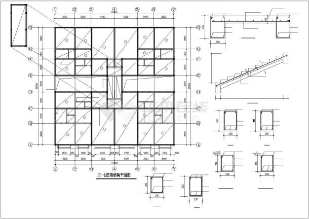 长21.6米宽21.3米6层(底框)砖混住宅楼结构施工图-图一
