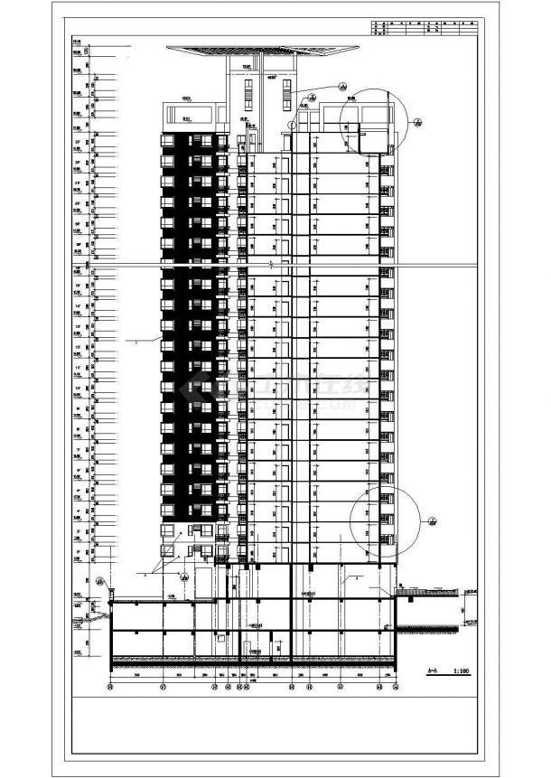 31层剪力墙结构住宅楼全套立剖面设计CAD图纸（含架空层和机房层）-图一
