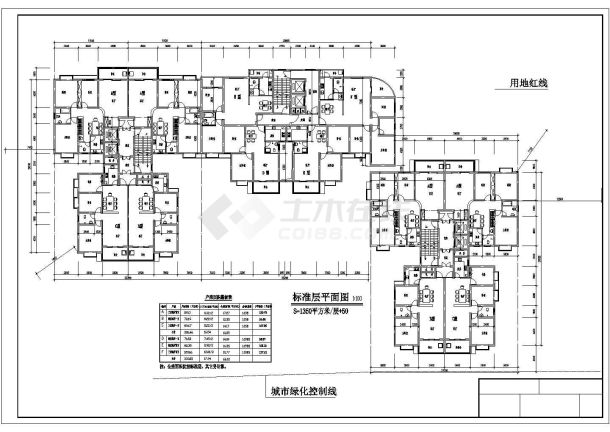 大连市魏春小区3栋住宅楼的标准层平面设计图设计CAD图纸（1梯4户型）-图一