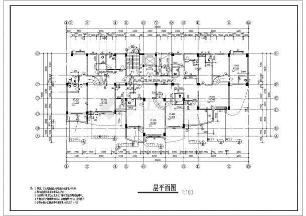 长春市鑫达花园小区13层框架结构住宅楼建筑设计CAD图纸（含天面层）-图二