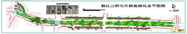 杭州钱江三桥北引桥底绿化工程cad施工图纸-图一