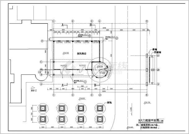 贵阳市万锦佳苑小区入口大门全套建筑设计CAD图纸（占地180平米）-图一