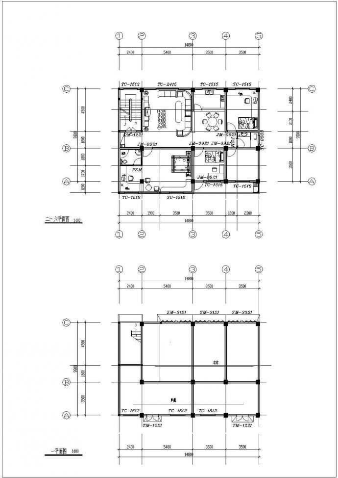 成都市书苑家园小区五栋6层砖混住宅楼局部平面设计CAD图纸_图1