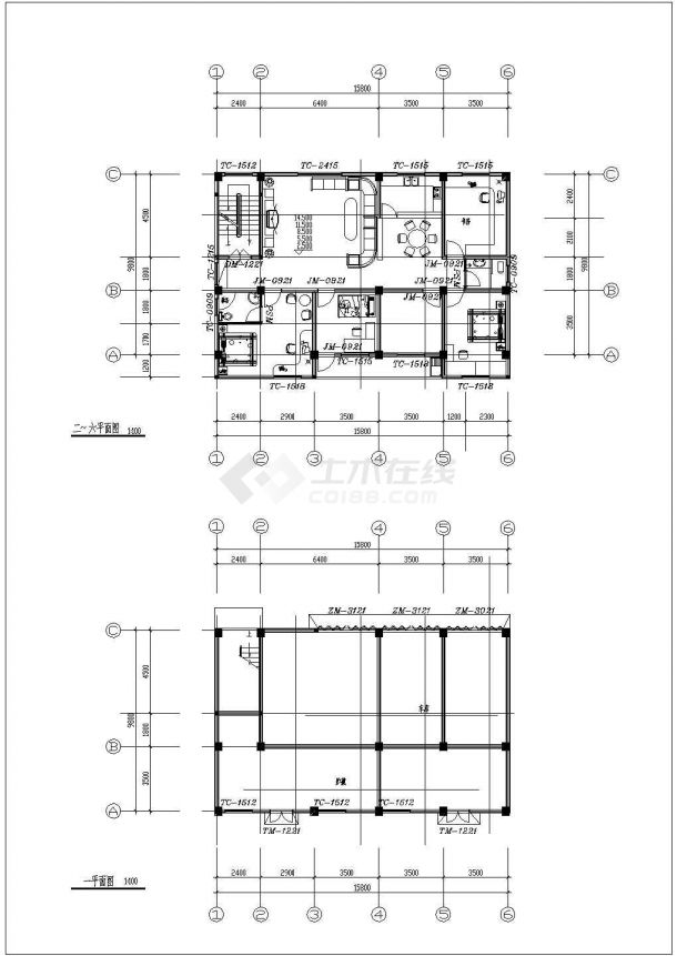 成都市书苑家园小区五栋6层砖混住宅楼局部平面设计CAD图纸-图二