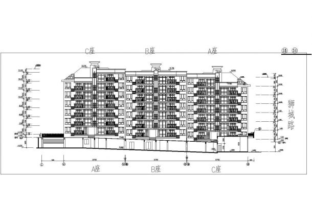 济南市昌林小区7层砖混结构沿坡式住宅楼建筑设计CAD图纸（含车库层）-图一