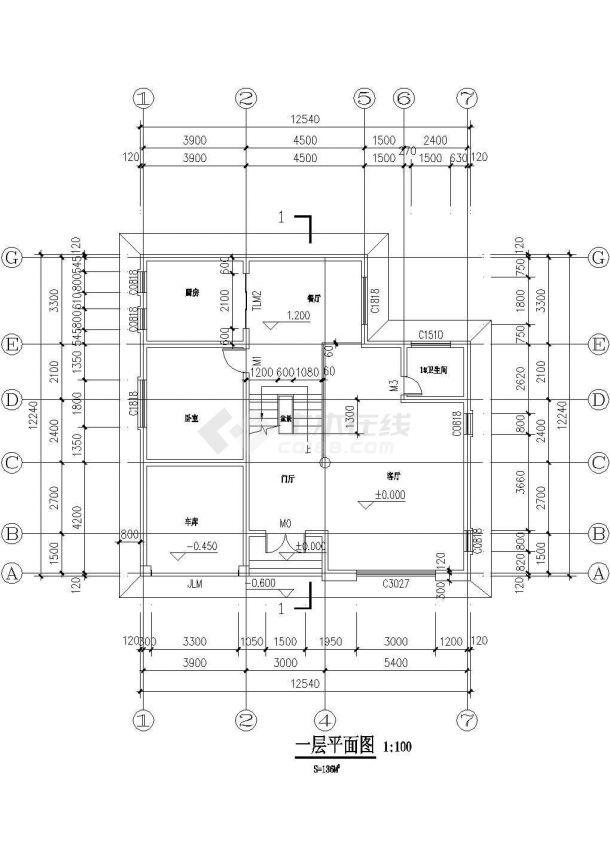 某三层平顶坡顶结合式独栋别墅建筑施工图带效果图-图二