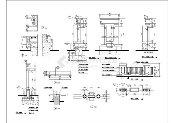 某围墙栏杆CAD构造平立面节点图纸-图一