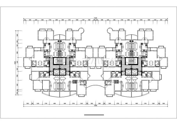 乌鲁木齐市福春嘉苑小区住宅楼的标准层平面设计CAD图纸（15张）-图一