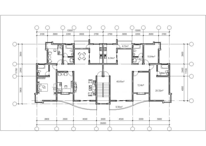 渭南市建华家园小区高层住宅楼标准层平面设计CAD图纸（3张/1梯2户）_图1