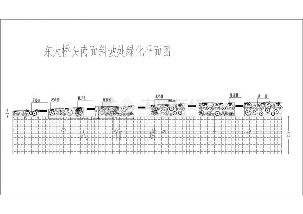 江苏省江阴市市区某道路人行道旁绿化布置CAD图纸-图一